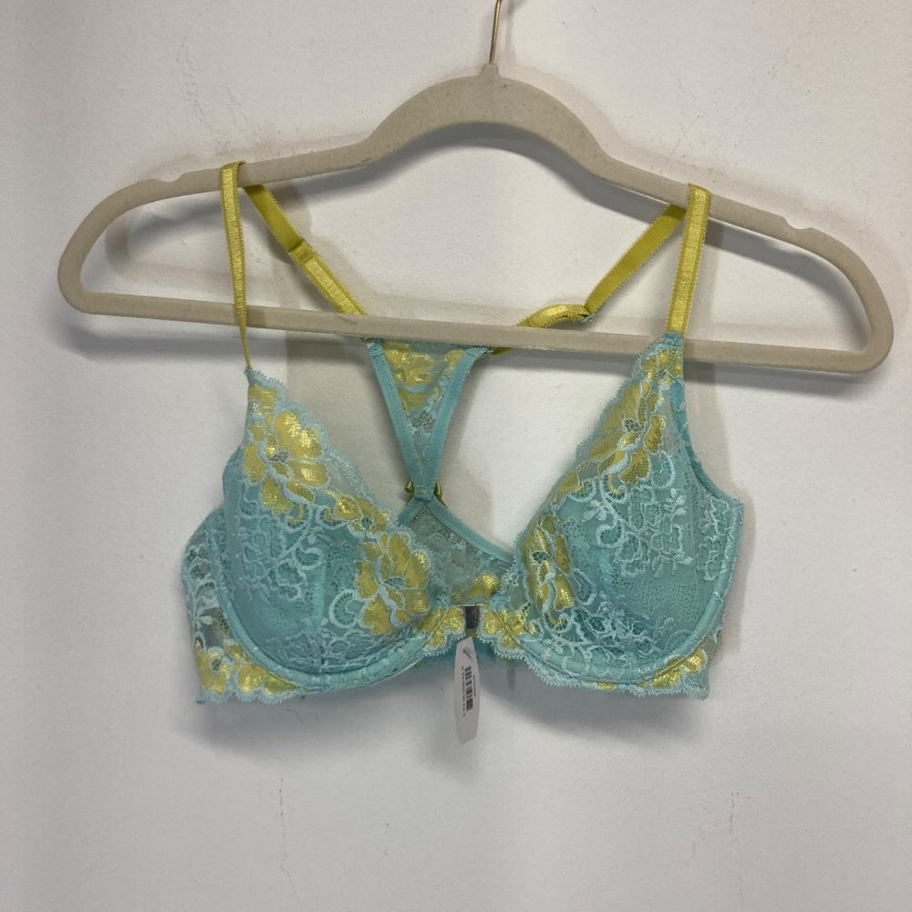 NWT adore me eggshell blue yellow lace underwire bra 34C